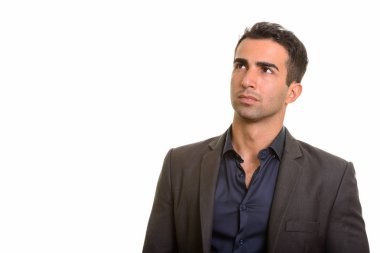 Genç yakışıklı beyaz işadamı düşünme 