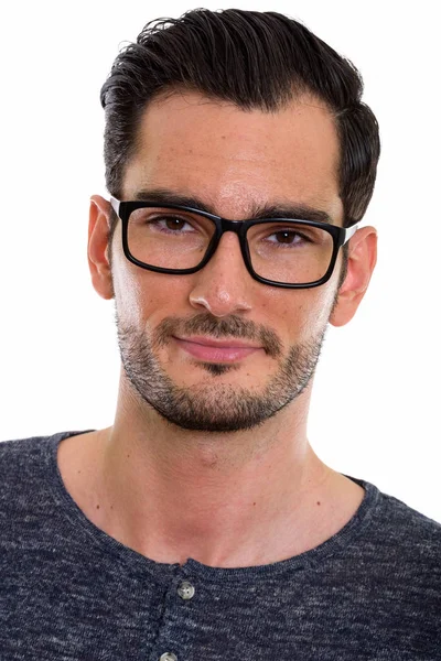 Rosto de homem bonito jovem vestindo óculos — Fotografia de Stock
