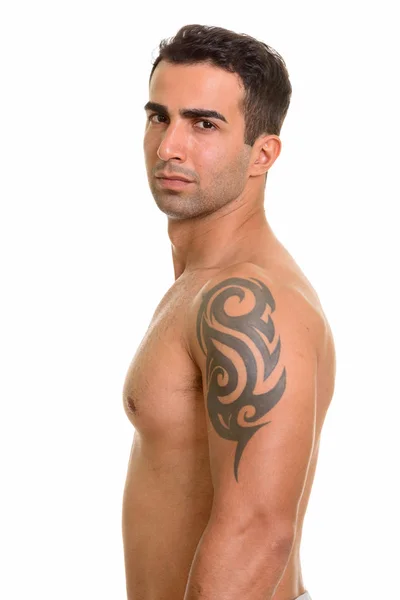 Young handsome Caucasian man shirtless — Stock Photo, Image