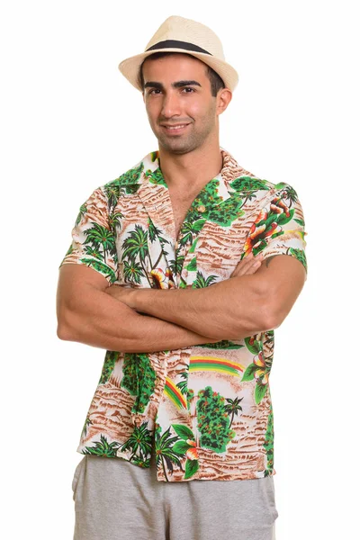 Young happy Caucasian man smiling ready for vacation — Stock Photo, Image