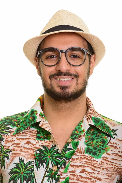 Jovem homem indiano feliz sorrindo pronto para férias — Fotografia de Stock