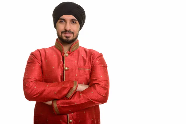 Jovem Sikh indiano bonito vestindo roupas tradicionais — Fotografia de Stock