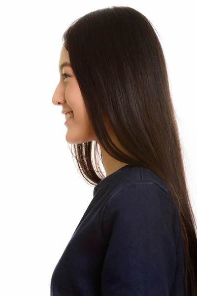 Perfil vista de joven feliz Asiática adolescente sonriendo — Foto de Stock