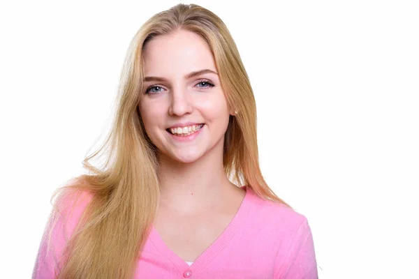 Studio shot de jeune adolescente heureuse souriante — Photo