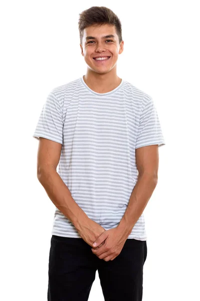 Estudio de tiro de joven feliz hombre sonriendo — Foto de Stock