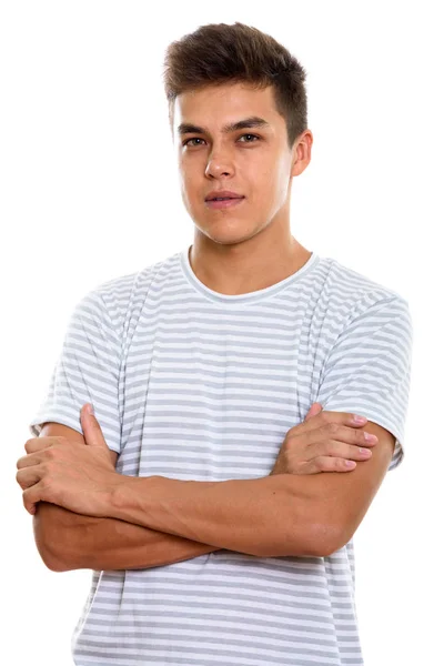 Studio plan de jeune homme beau avec les bras croisés — Photo