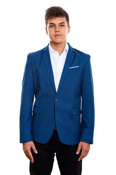 Studio shot of young handsome man standing while wearing tuxedo — Stock Photo, Image