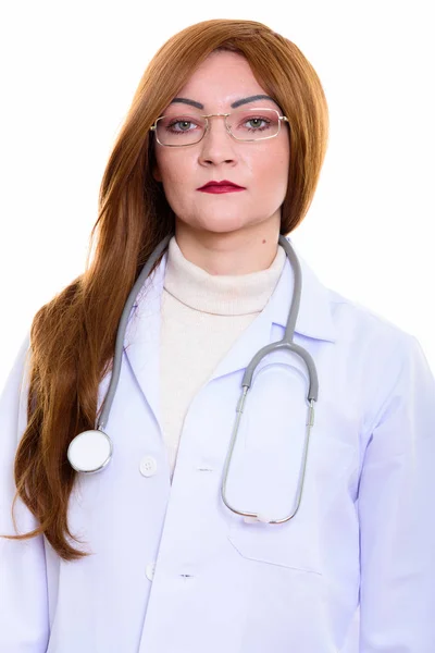 Studyjne ujęcie lekarki w okularach — Zdjęcie stockowe