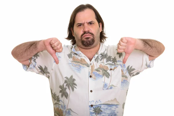 Fat Caucasian man giving thumbs down — Stock Photo, Image