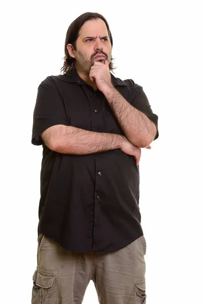 Fat bearded Caucasian man thinking — Stock Photo, Image
