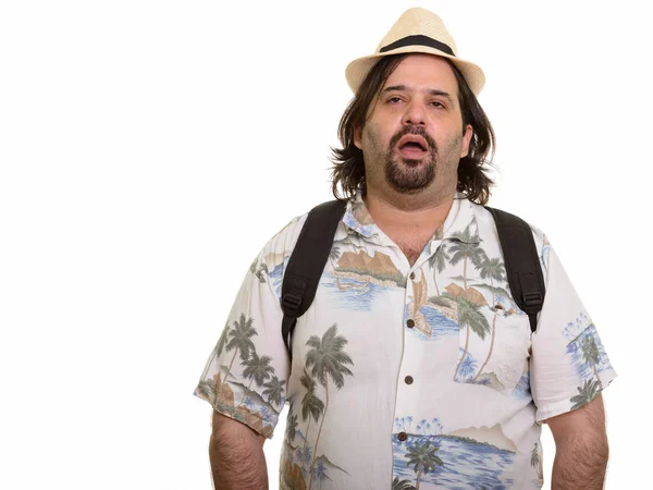 Dicker Kaukasier sieht müde aus, bereit für den Urlaub — Stockfoto