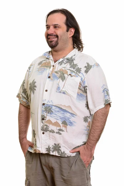 Happy fat Caucasian man smiling and looking at side ready for va — Stock Photo, Image