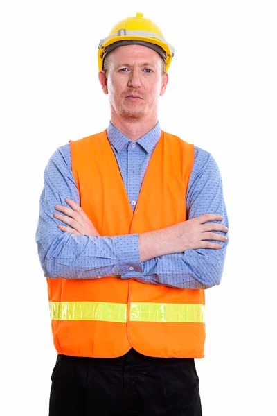 Estudio de hombre trabajador de la construcción con los brazos cruzados —  Fotos de Stock