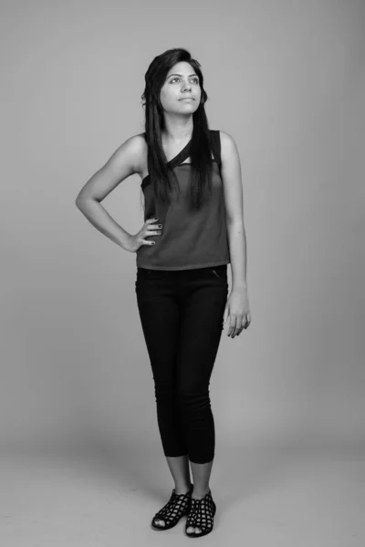 Portrait of young Indian woman in black and white — Stock Photo, Image