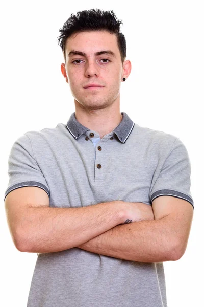 Studio shot of young handsome man isolated against white background — Stock Photo, Image