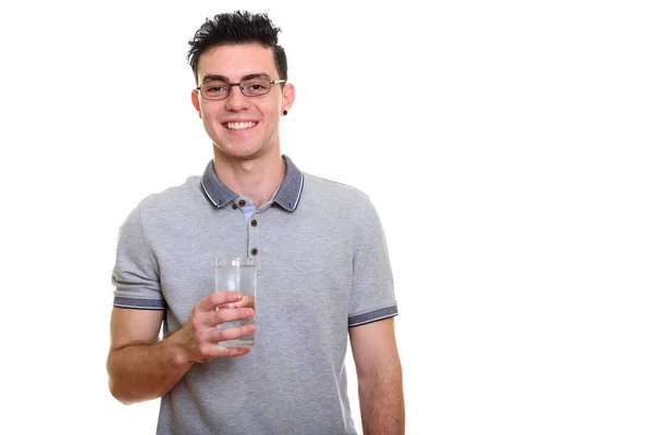 Estúdio tiro de jovem bonito homem isolado contra fundo branco — Fotografia de Stock