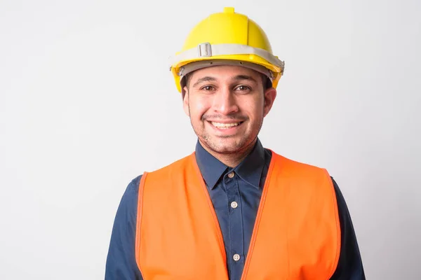 Rostro de feliz hombre persa trabajador de la construcción sonriendo — Foto de Stock