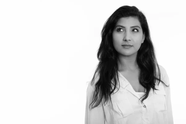 Studio shot of young beautiful Persian woman thinking — ストック写真