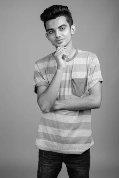 Portrait of young Indian man in black and white — Stock Photo, Image