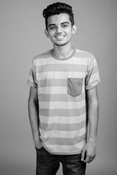 Portrait of young Indian man in black and white — Stock Photo, Image
