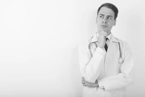 Studio Shot Jeune Beau Docteur Homme Sur Fond Blanc Noir — Photo