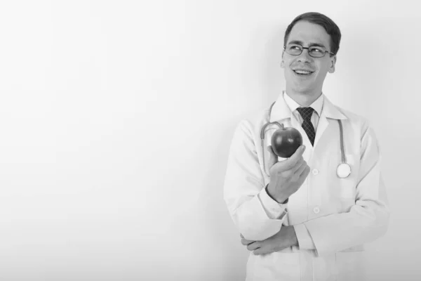 Studio Shot Jeune Homme Beau Médecin Portant Des Lunettes Sur — Photo