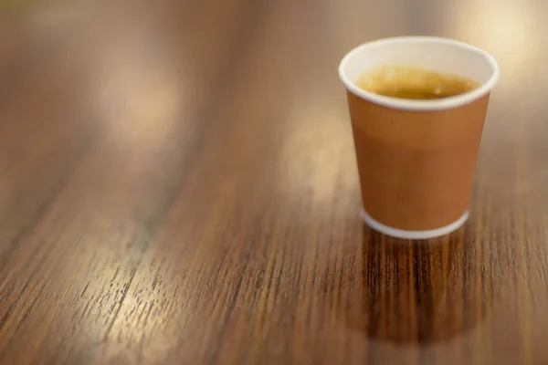 Hot Coffee Paper Cup Placed Wooden Table Coffee Shop Copy — Stok Foto