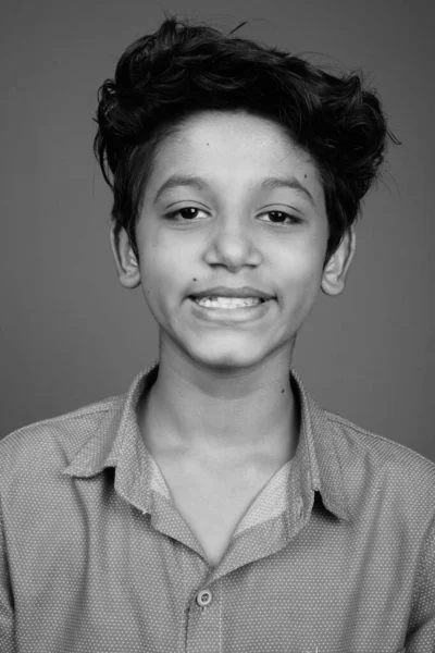 Studio Shot Young Indian Boy Wearing Smart Casual Clothing Gray — Stock Photo, Image