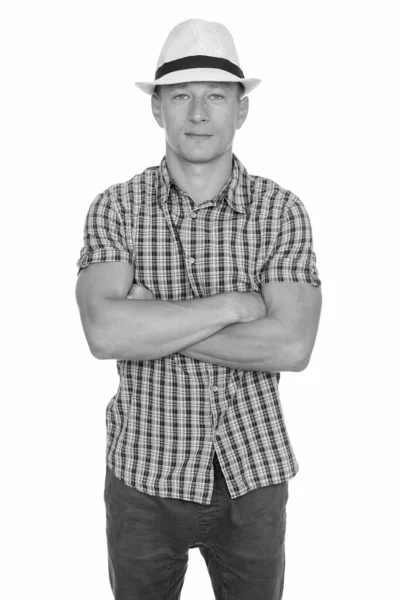 Studio shot of young handsome Caucasian man isolated against white background — Stock Photo, Image
