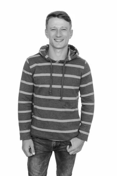 Studio shot of young happy Caucasian man isolated against white background — Stock Photo, Image