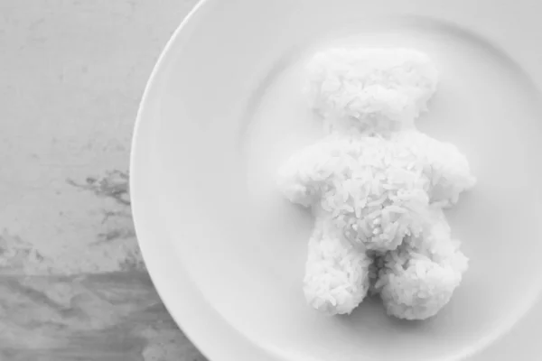 Teddy Bear Shaped Steamed White Rice Served On White Plate — Stock Photo, Image