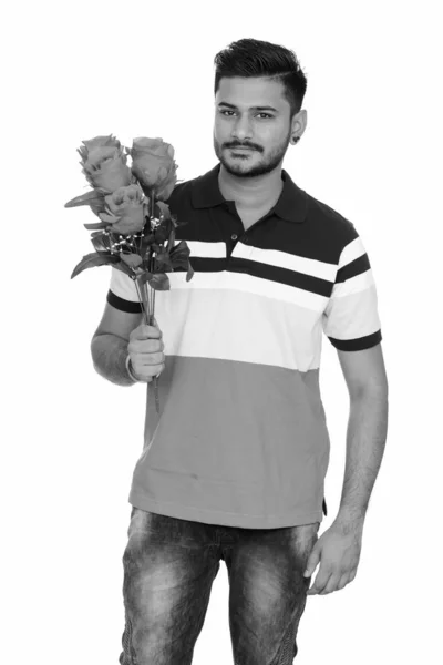 Studio Shot Jeune Homme Indien Barbu Beau Sur Fond Blanc — Photo