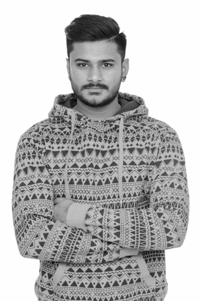 Studio Shot Jeune Homme Indien Barbu Beau Sur Fond Blanc — Photo