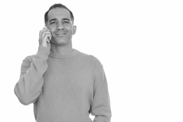 Maduro feliz persa homem falando no celular — Fotografia de Stock