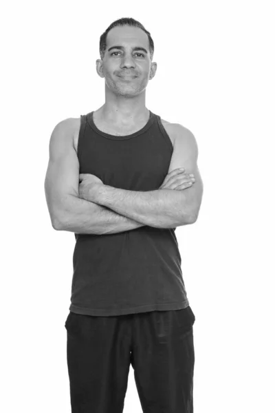 Mature happy Persian man getting ready for gym — Stock Photo, Image