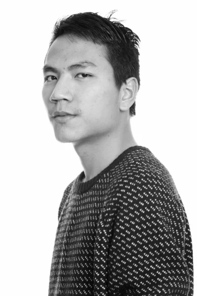 Studio Shot Young Handsome Asian Man Isolated White Background Black — ストック写真