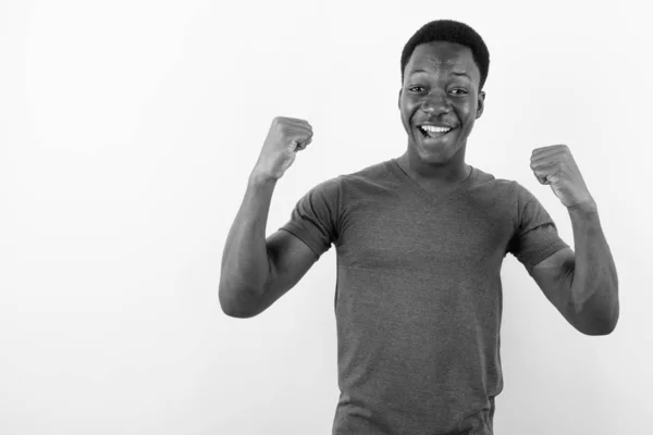 Beyaz Arka Planda Siyah Beyaz Afrikalı Genç Bir Adamın Stüdyo — Stok fotoğraf