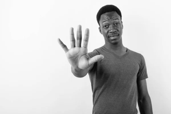 Studio Shot Young Handsome African Man White Background Black White — Stock Photo, Image