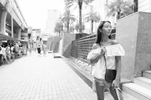 Portrait Young Beautiful Multi Ethnic Tourist Woman Exploring City Bangkok — Stock Photo, Image