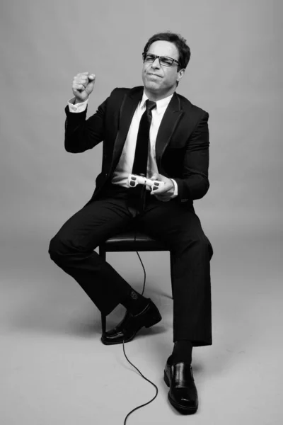 Studio Shot Handsome Persian Businessman Gray Background Black White —  Fotos de Stock