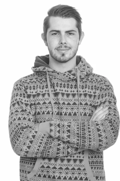 Retrato de un joven guapo barbudo en blanco y negro — Foto de Stock