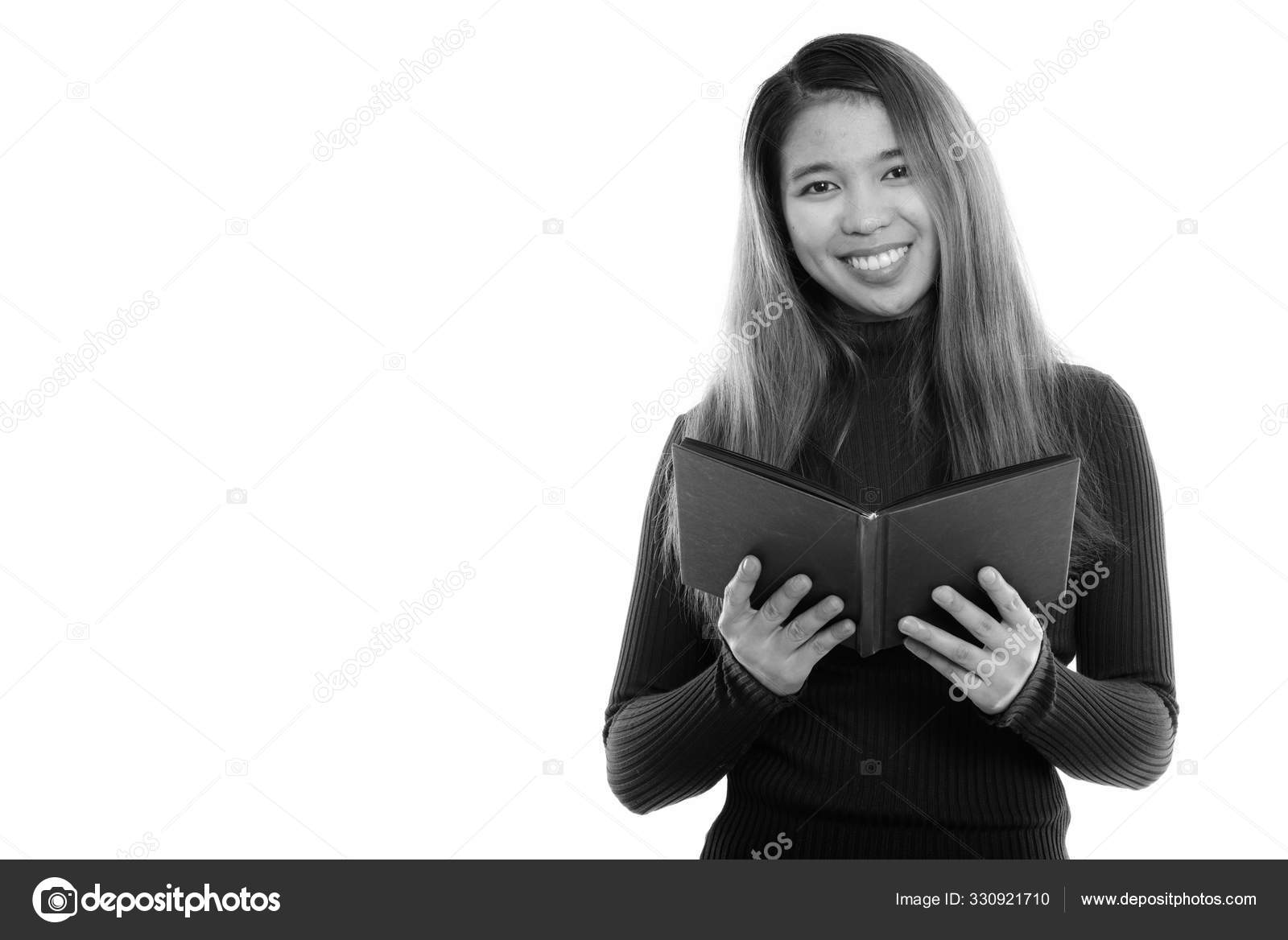 Studio Shot Young Filipino Woman Isolated White Background Black White