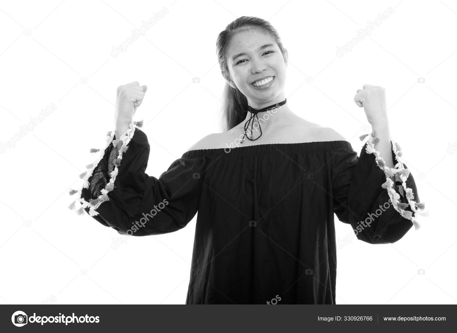 Studio Shot Young Filipino Woman Isolated White Background Black White