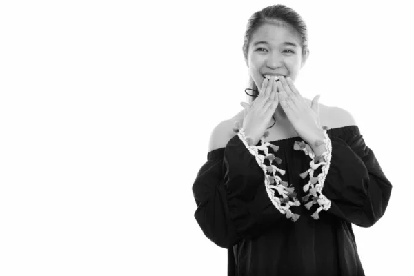 Знімок Молодої Філіппінської Жінки Чорно Білому Фоні — стокове фото