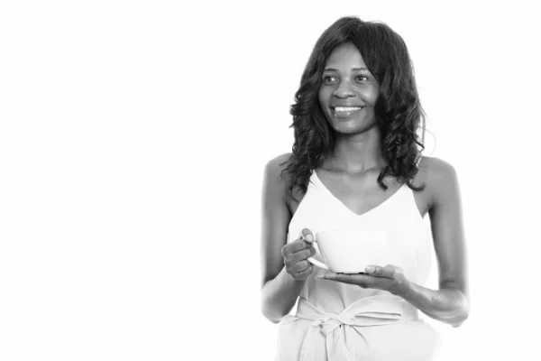 Studio Shot Young African Woman Wearing Wig Isolated White Background — Stock Photo, Image