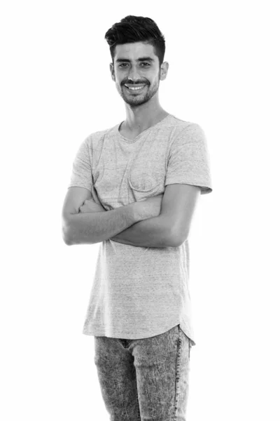 Studio Shot Young Handsome Bearded Persian Man Isolated White Background — 스톡 사진