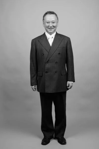Studio Shot Mature Asian Businessman Gray Background Black White — ストック写真