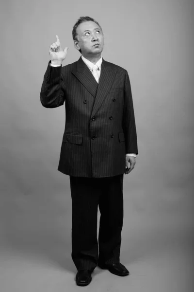 Studio Shot Mature Asian Businessman Gray Background Black White — Fotografia de Stock