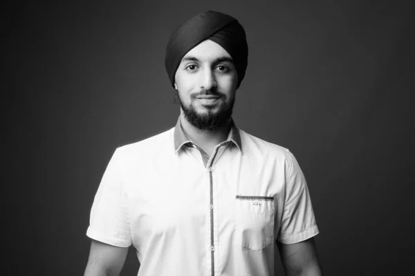 Studio Shot Young Bearded Indian Sikh Man Wearing Smart Casual — Stock Photo, Image