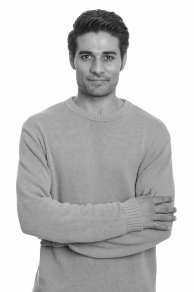 Studioaufnahme Eines Jungen Gutaussehenden Persischen Mannes Isoliert Vor Weißem Hintergrund — Stockfoto